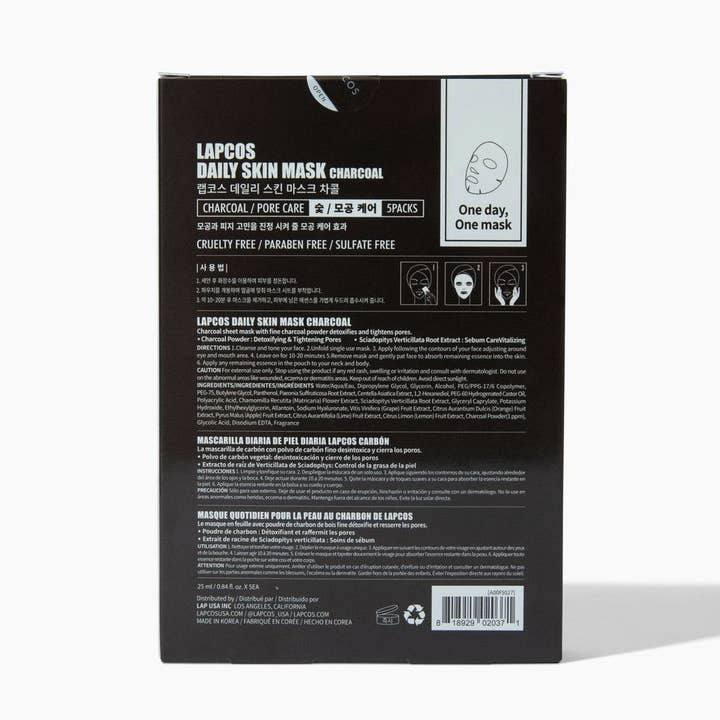 LAPCOS - Wholesale Skincare Face Mask - Charcoal Daily Sheet Mask 5-pack
