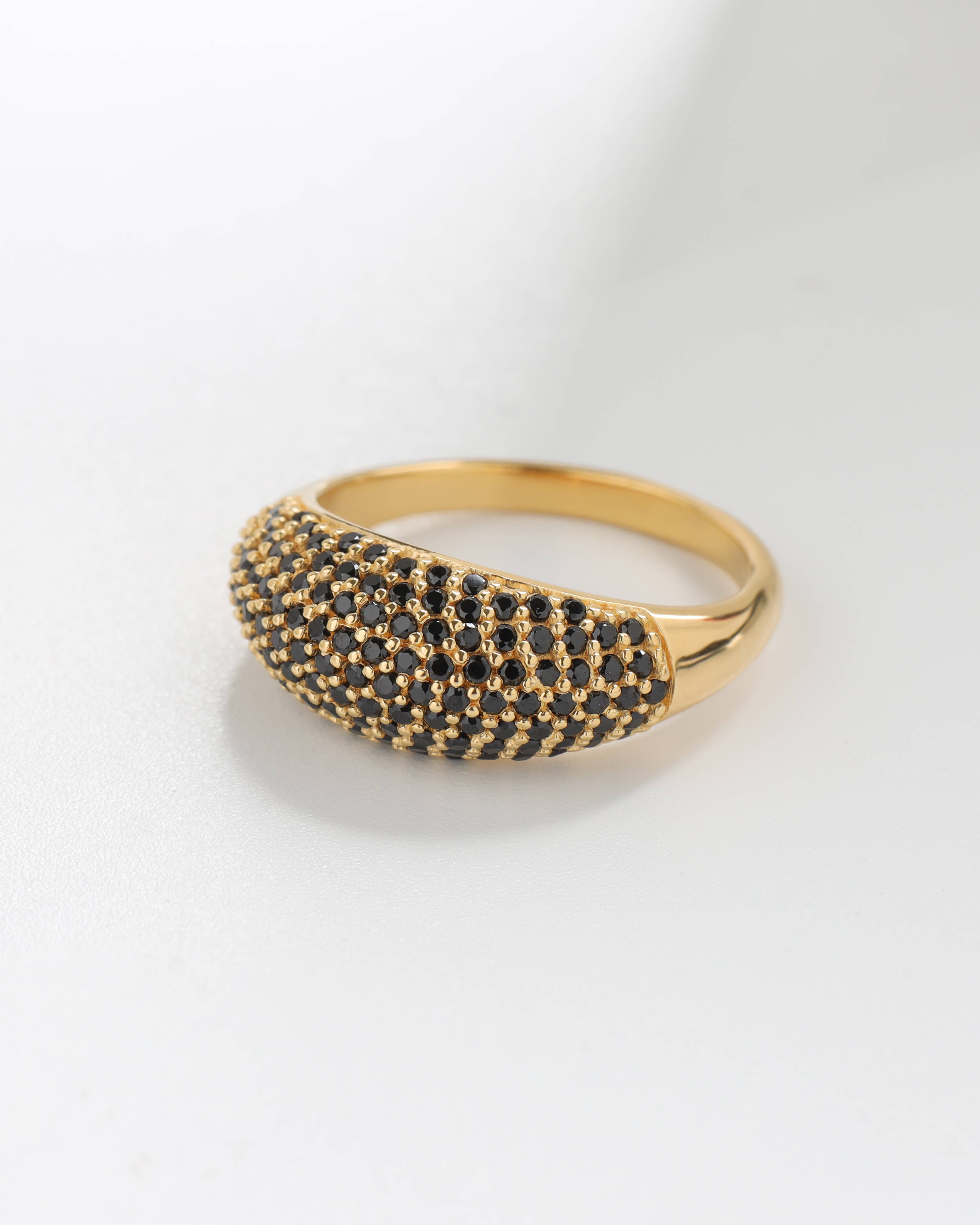 Tiramisu - Wholesale Cocktail/Statement Ring - Gold Plated Over Silver Black Spinel Midnight Grove Ring1