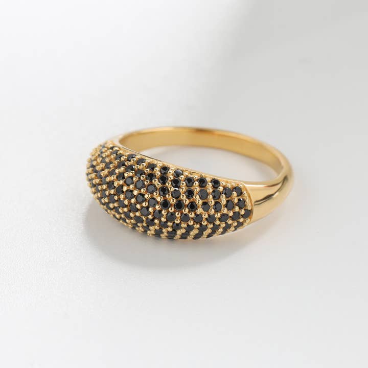 Tiramisu - Wholesale Cocktail/Statement Ring - Gold Plated Over Silver Black Spinel Midnight Grove Ring1