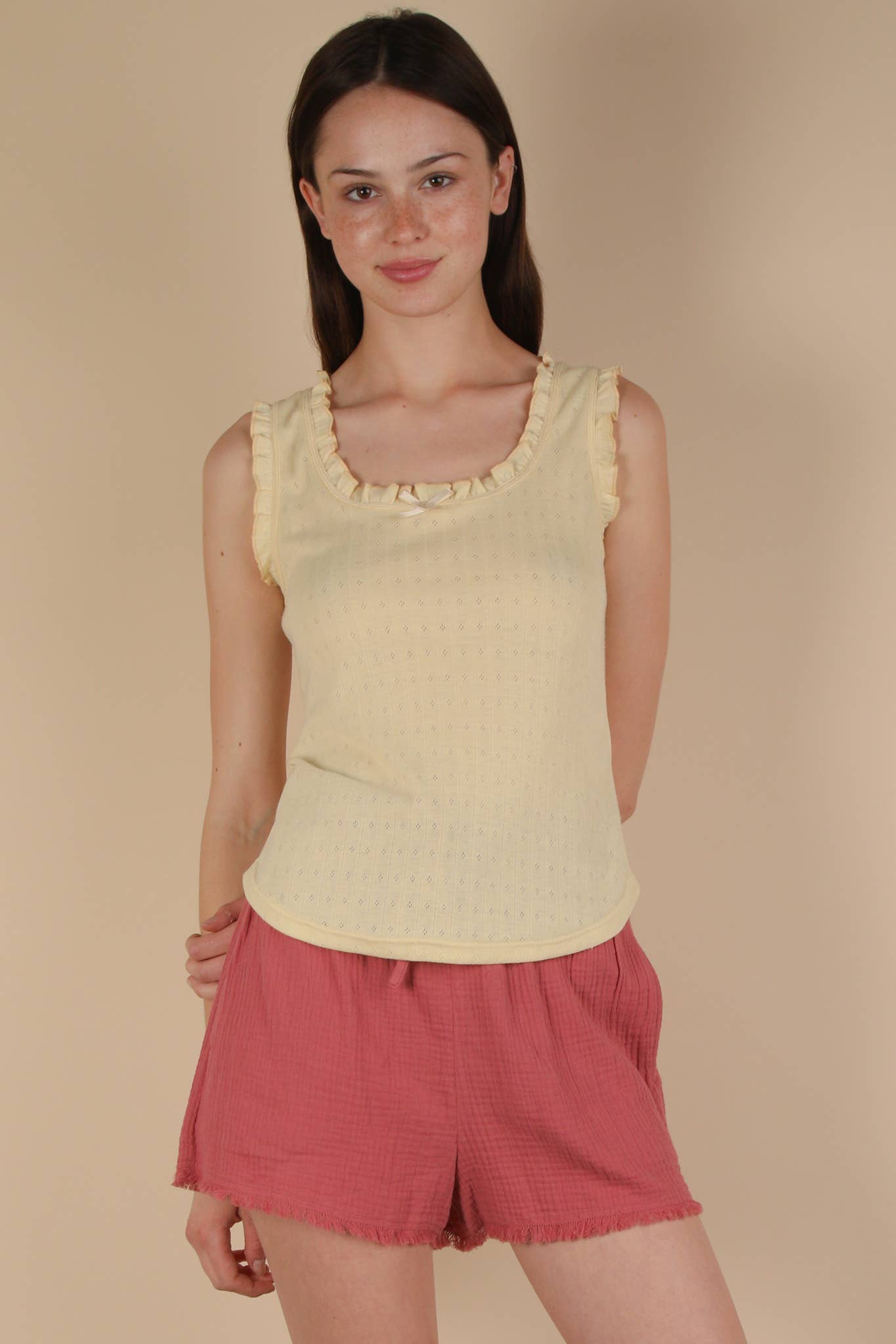 VERY J - Wholesale Shorts - Women's - NP70879-Cotton Gauze Shorts W/ Front Tie15