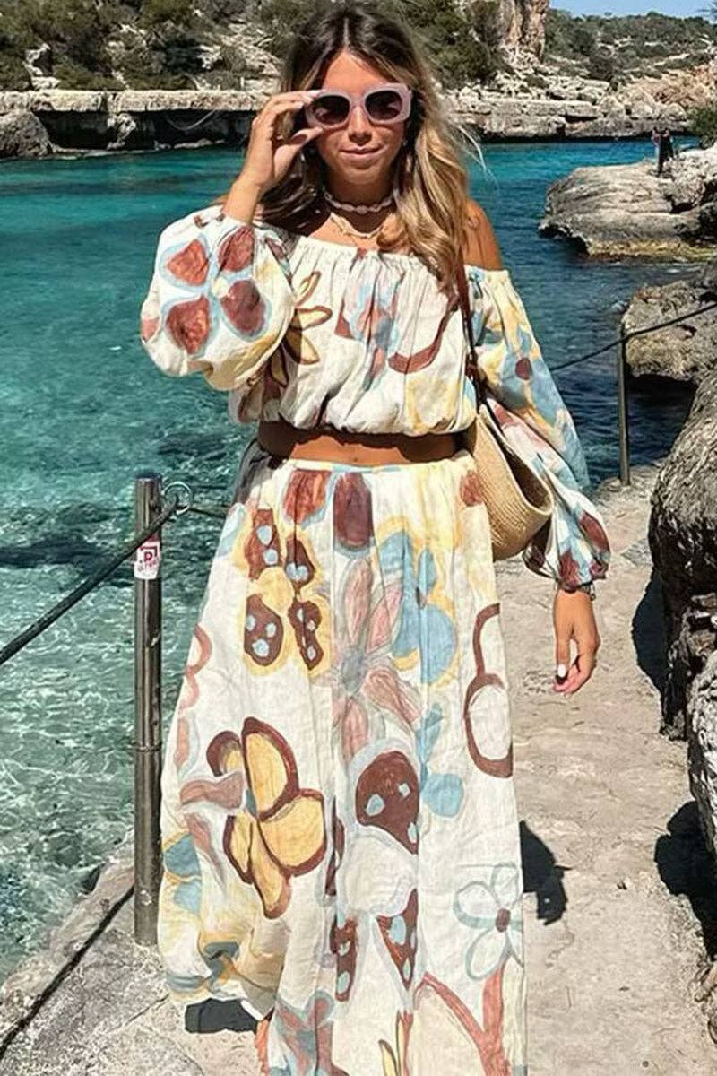 BLUE Floral Off-Shoulder Skirt Set for wholesale on Faire1