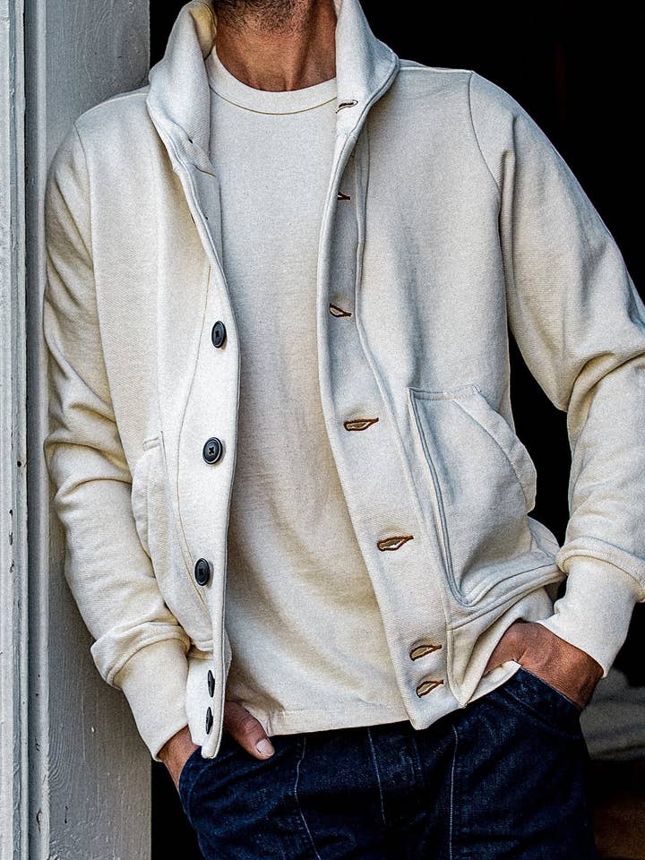 Men's Bodega Shawl Cardigan | 14oz 100% Cotton French Terry - Natural for wholesale by WiesMade