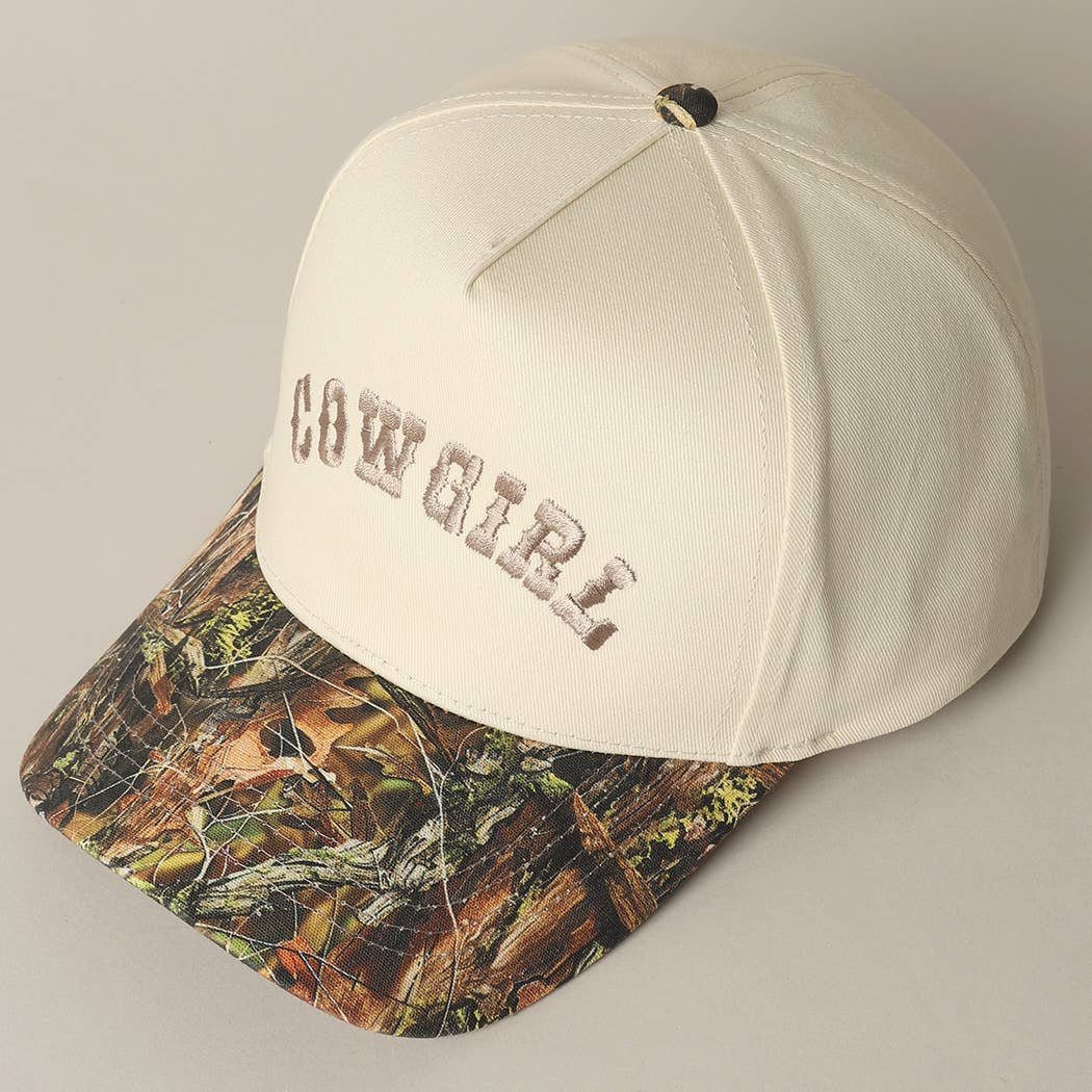 Fashion City - Wholesale Trucker Hat - Unisex - COWGIRL Lettering Embroidery Camo Two-Tone Cap1