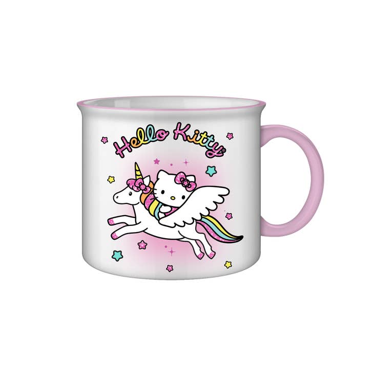 Wholesale Hello Kitty Unicorn Star Glitter 20oz Ceramic Camper Mug
