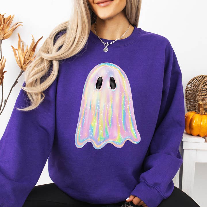 Refinery Number One LLC - Wholesale Graphic Sweatshirt - Unisex - Shimmering Ghost, Iridescent Ghost Halloween Sweatshirt7