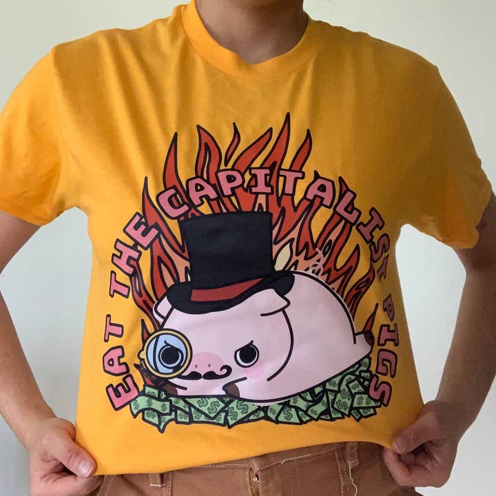 Eat the Capitalist Pigs T-shirt/Leuk grappig antikapitalisme voor wholesale door WoeBeGone Goods