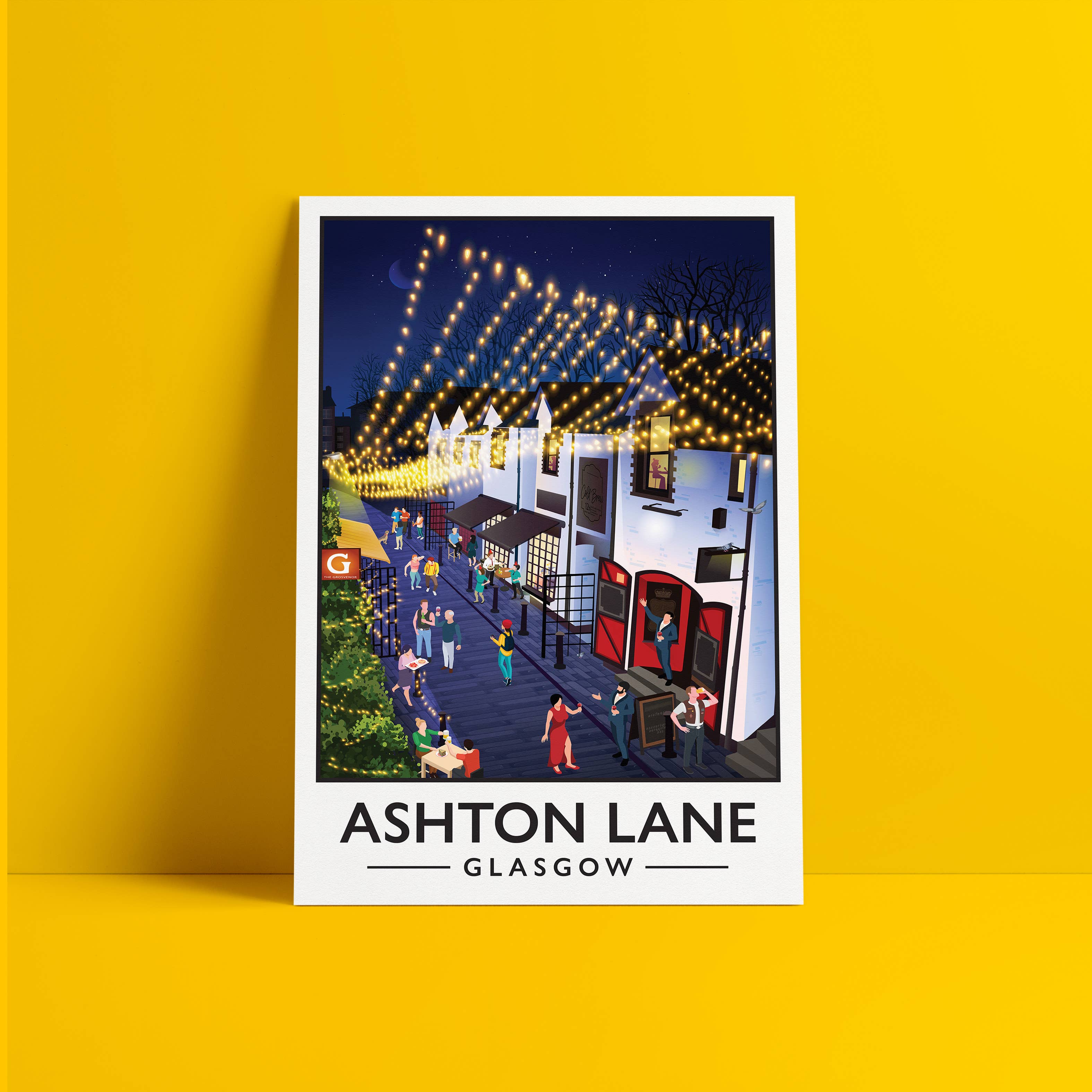 Printagonist – wholesale Poster – Ashton Lane Poster, Vintage looking Glasgow street illustrat5