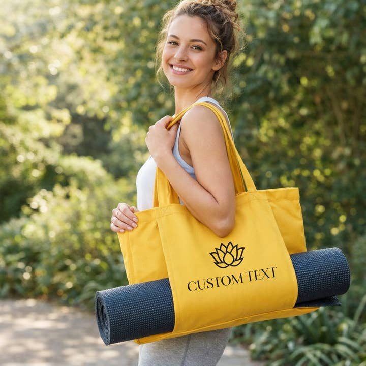 Lotusblume Benutzerdefinierter Text Organische Yoga- oder Pilates-Tasche für den Großhandel von Lovetree Design