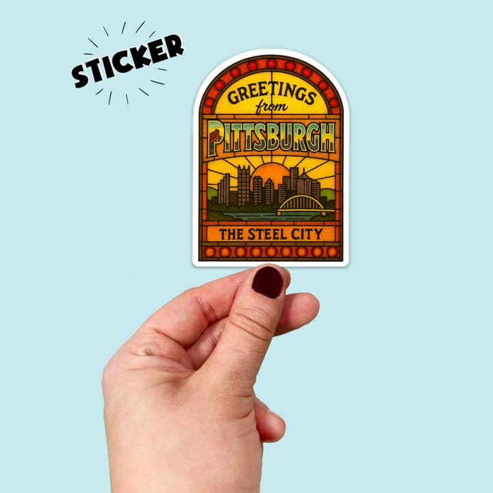 Waterproof Greetings City of Champyinz Pittsburgh Sticker for wholesale by Songbird Artistry