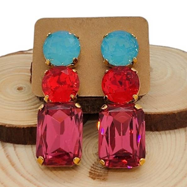 Orecchini a doppia combinazione: opale turchese/giacinto/rosa per la vendita all'ingrosso da parte di QUÉ MÁS JEWELS