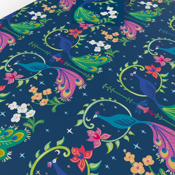 Re-wrapped - Wholesale Flat Wrap - Purple Peacocks Wrapping Paper • ECO Friendly • UK Made