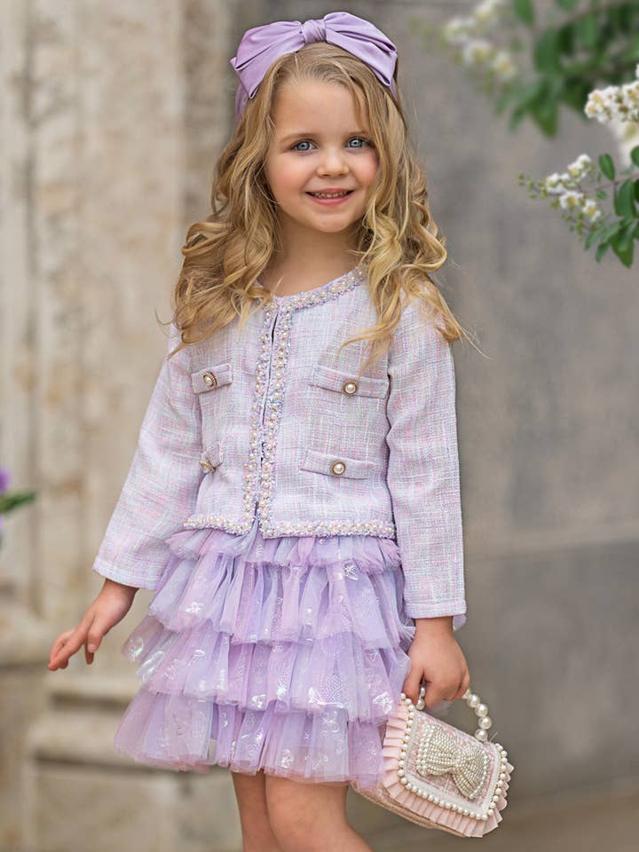 Twirls In Pastel Blazer And Tutu Skirt Set for wholesale by Mia Belle Girls • Wholesale