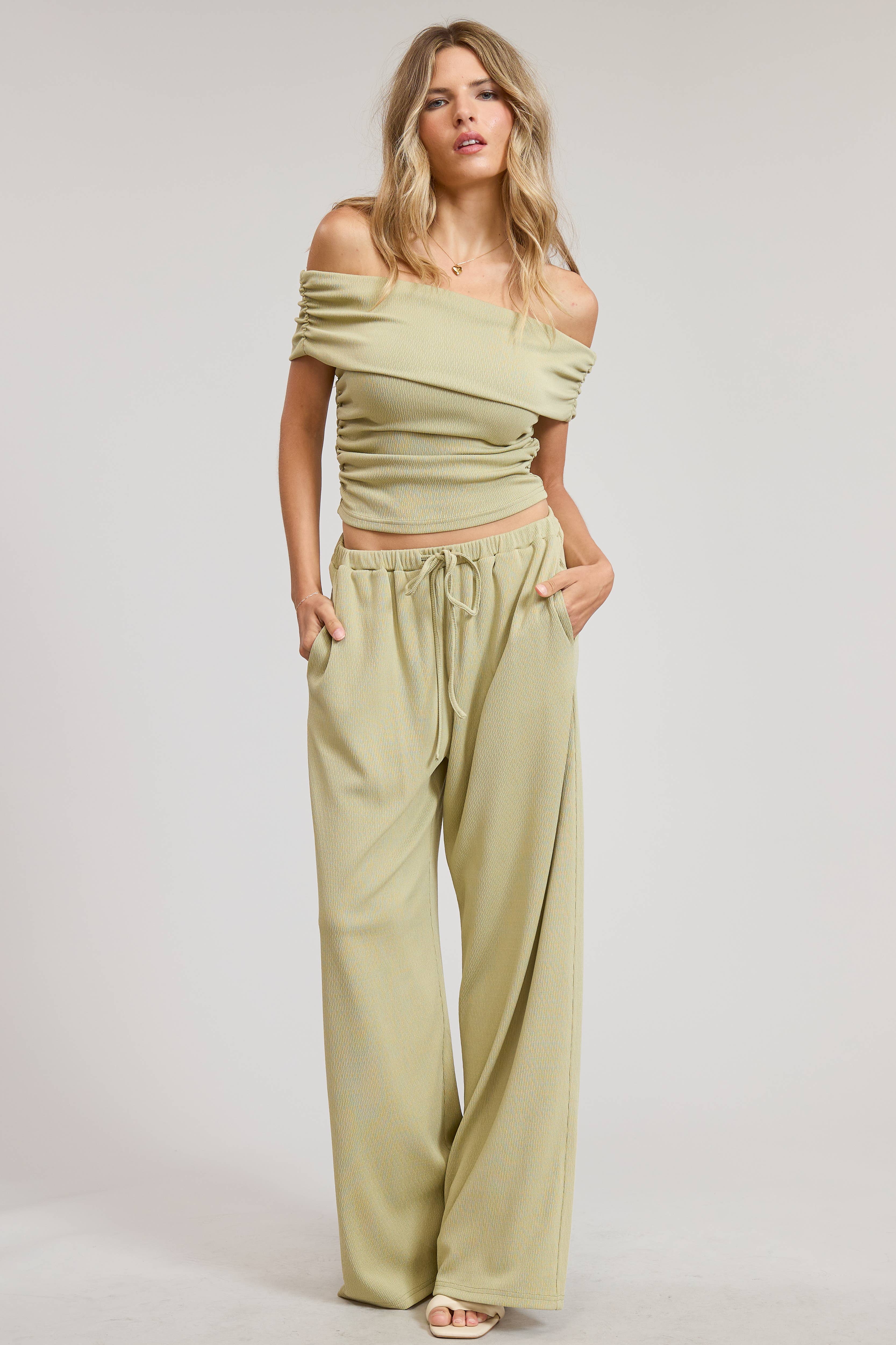 Mimosa - Wholesale Top & Pant Set (NOT Loungewear) - Women's - Off Shoulder Pants Set with Ruched Top16