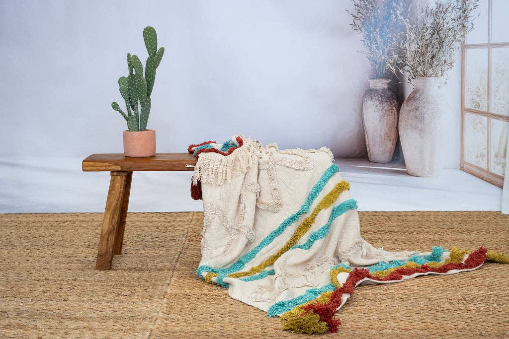 Glamthread – wholesale Throw blanket – Handwoven Cotton Throw Blanket - Boho Textured Design with Tassels2