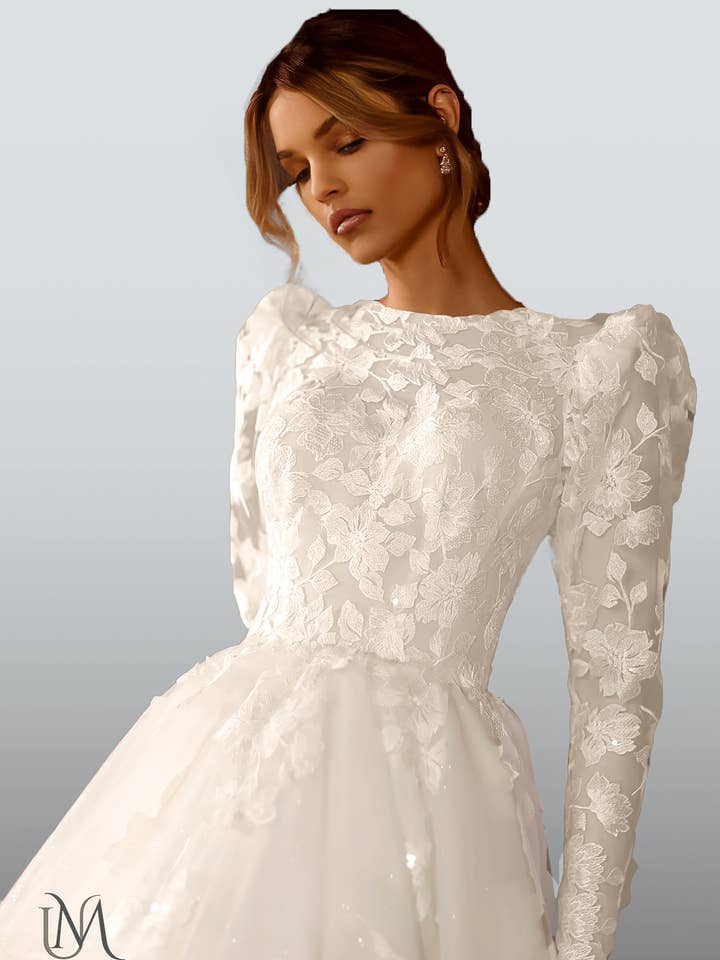 Glamera - Best-Selling A-Line Satin Modest Wedding Dress for wholesale by Unique Modest Bridal