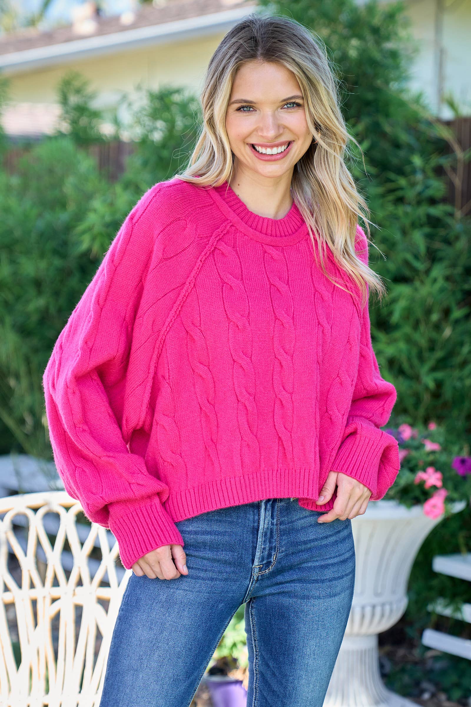 Nicabel - Wholesale Knit Sweater - Women's - Plus raglan sleeve cable knit sweater-PSW94190