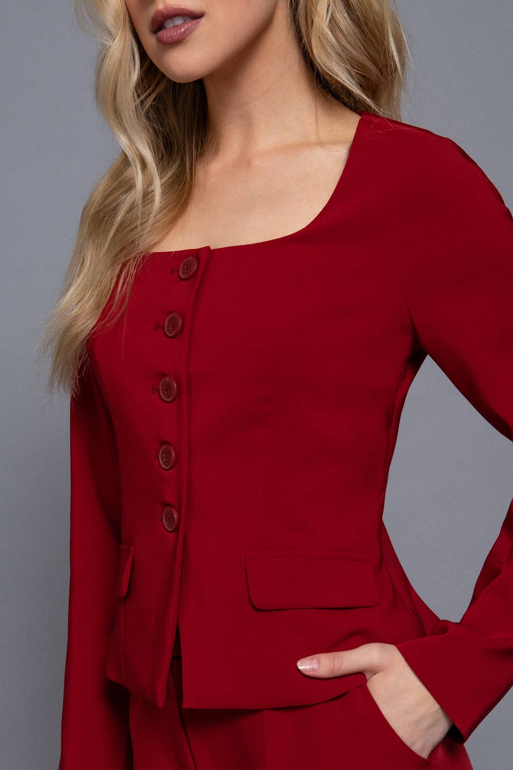 Active Basic | Active USA - Wholesale Blazer - Women's - Long Sleeve Square Neck Body Fitted Blazer15