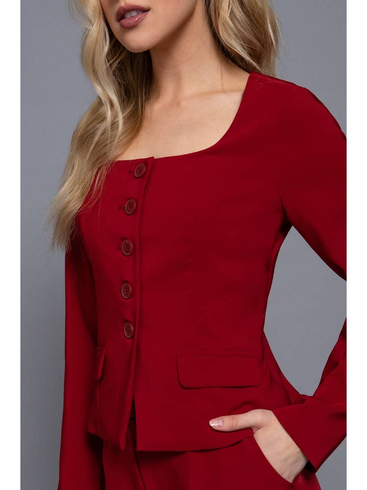 Active Basic | Active USA - Wholesale Blazer - Women's - Long Sleeve Square Neck Body Fitted Blazer15