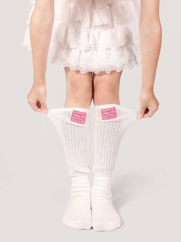 Kids White Slouch Socks Long Ribbed Fashion Style for wholesale on Faire0