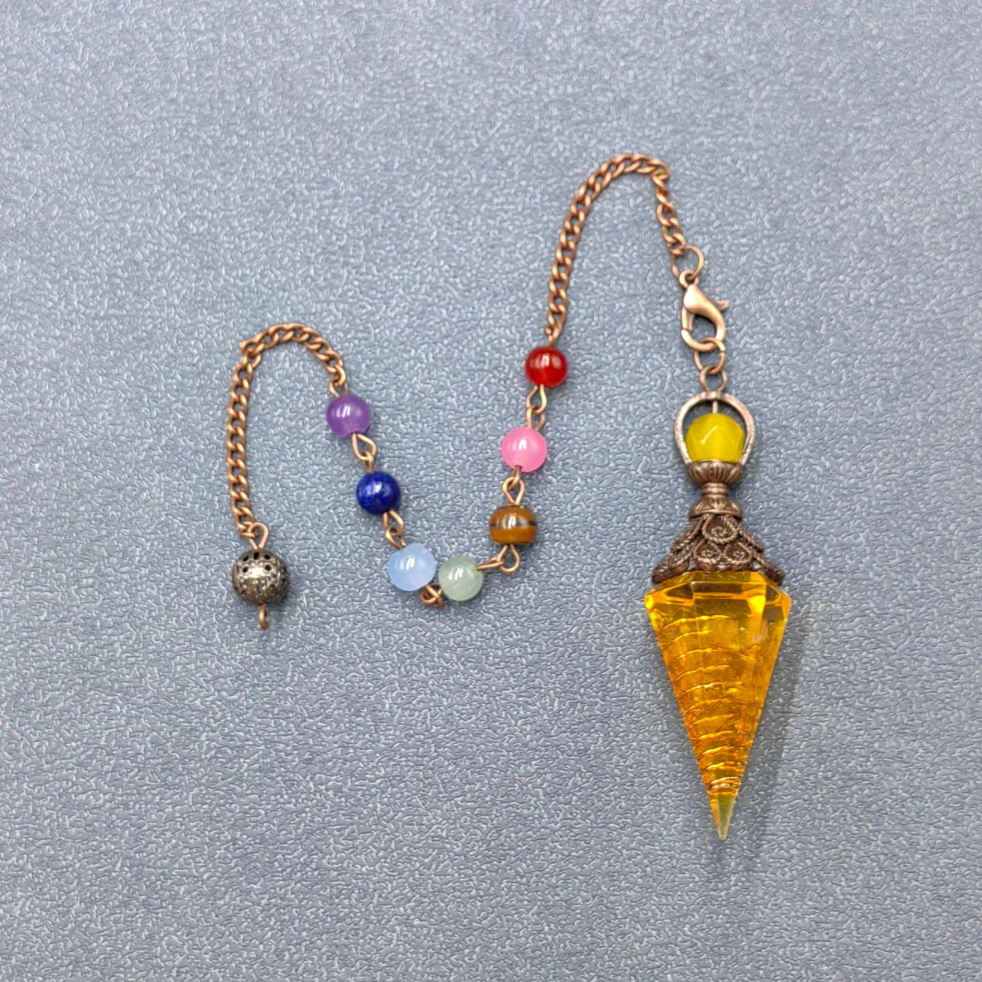 Mio Queena - Wholesale Spiritual Stone/Crystal - Hexagonal Cone Stone Pendulum with Chakra Chain - CS24