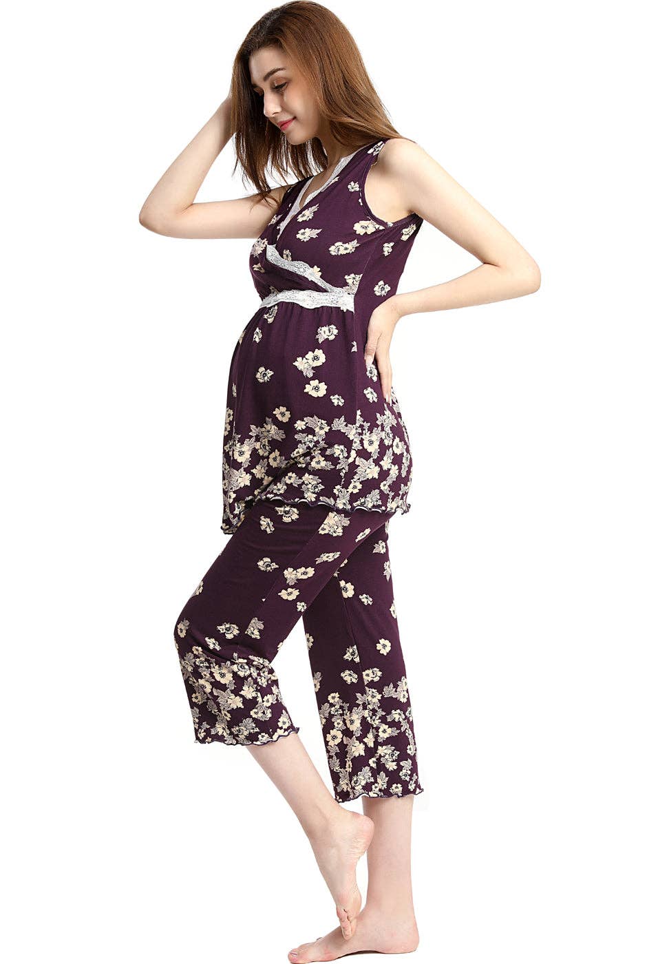 Auberginen Kimi + Kai Maternity „Loren“ Nursing PJ Set Aubergine für den Großhandel auf Faire1
