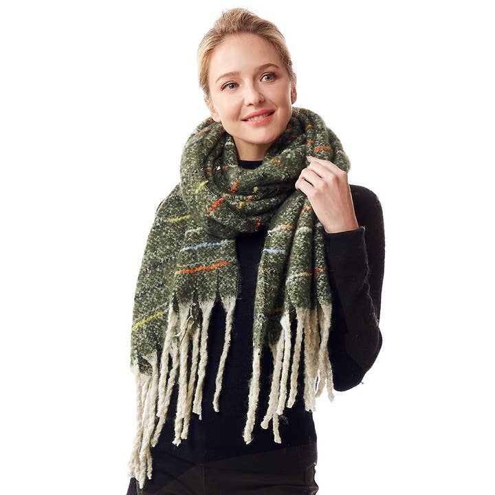 Hana - Wholesale Scarf - Women's - Glitz Color Stitch Fuzzy Oblong Winter Scarf18