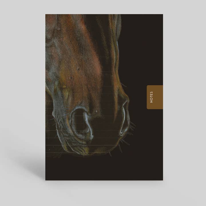 NOTITIEBOEK A6: Paard, paard, potloodkunst, kunst, kastanje, merrie, voor wholesale door Deckled Edge Ltd