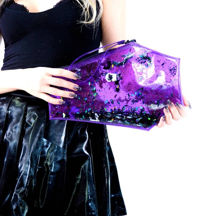 Electric Bubblegum - Wholesale Clutch Bag - Women's - Too Cute to Spook Liquid Glitter Coffin Clutch