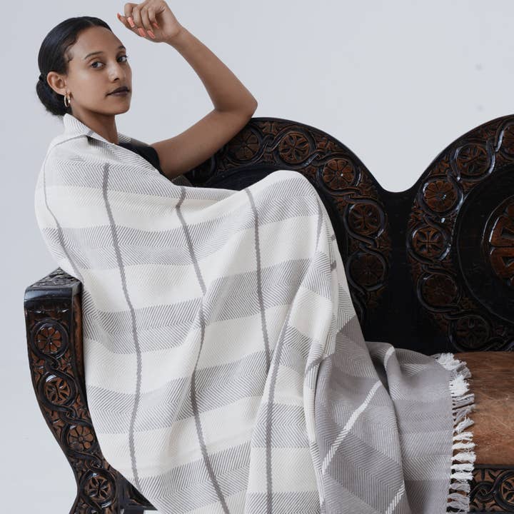 Ayele Handwoven Ethiopian Cotton Throw Blanket for wholesale by Sabahar