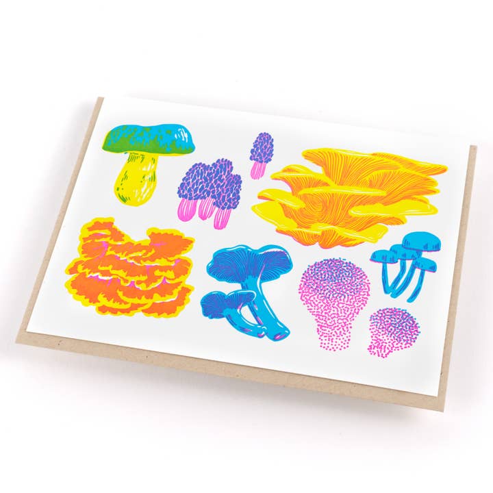 Porchlight Press Letterpress - Wholesale Everyday Greeting Card - Vibrant Life Series - Fruiting Fungi Card