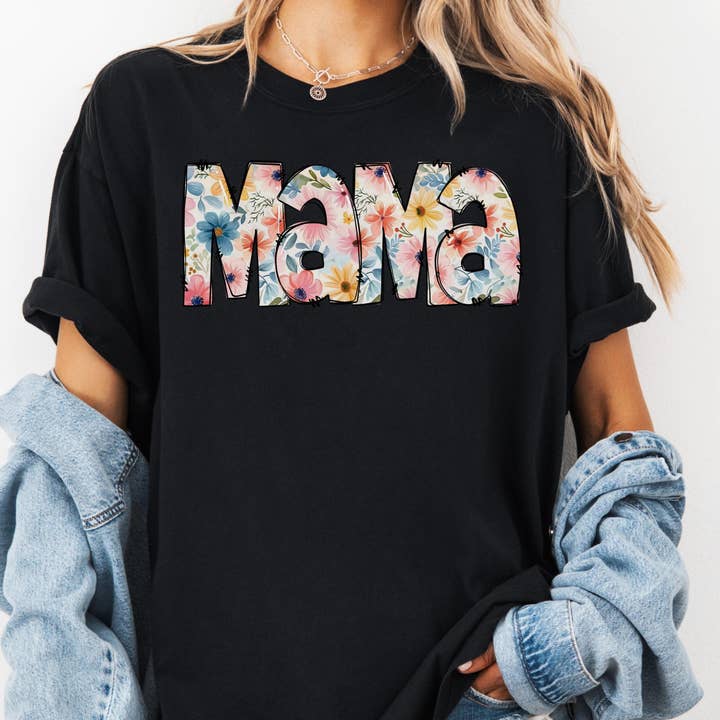 Epic Life - Designed – wholesale Screen printed t-shirt – Women′s – Floral Mama Shirt, Vintage Mama Graphic Tee, Comfort Colors Mom Shirt, Mother’s Day Gift, Aesthetic Mom T-Shirt, Cute Retro Mama Tee3