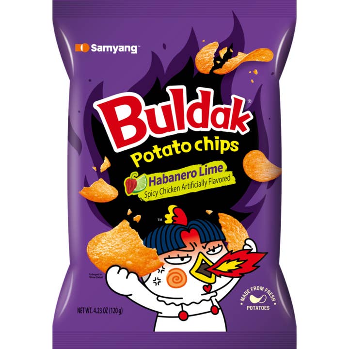 Samyang Buldak Potato Chips Habanero Lime 12 Count for wholesale by Cow Crack Wholesale