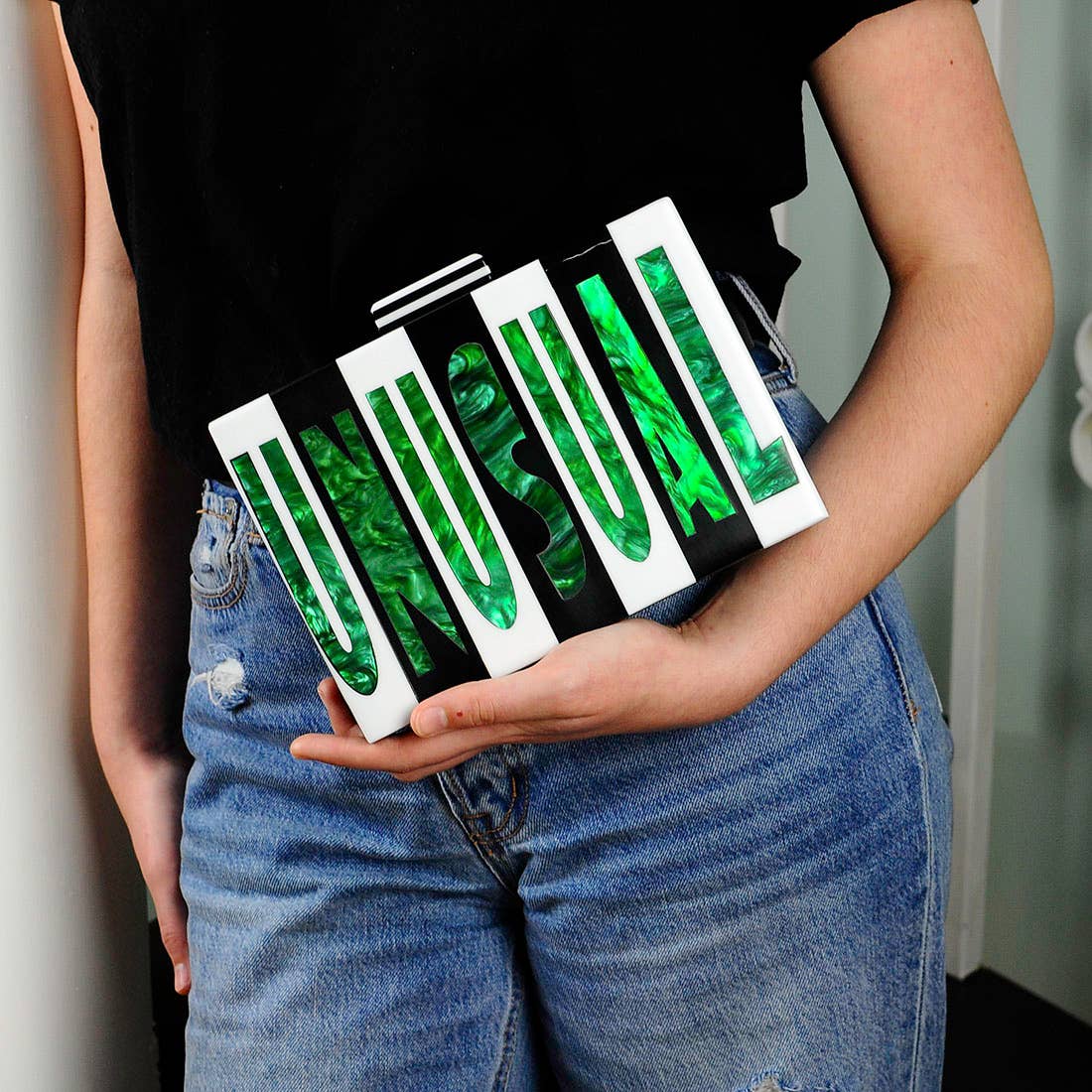 Betsy Dare - Wholesale Clutch Bag - Women's - Strange and Unusual Black/White Striped Acrylic Cyndi Clutch3