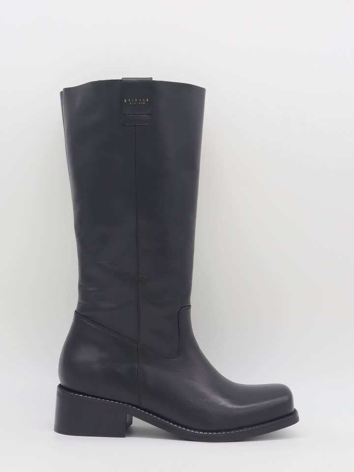 Mustang square toe boots in black leather women's shoes for wholesale by STIVALI NEW YORK