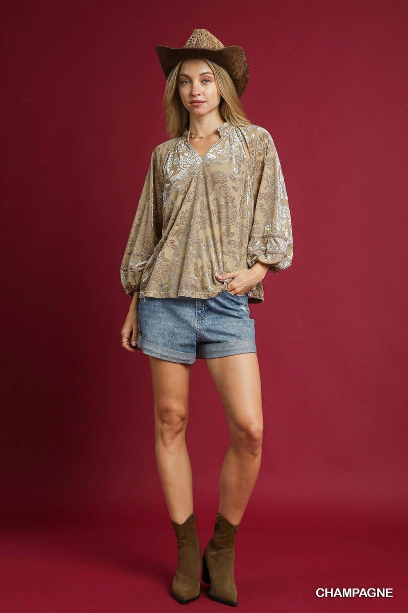 Vanilla Monkey - Vente Chemisier – femme - Blouse en velours dévoré à motif floral6