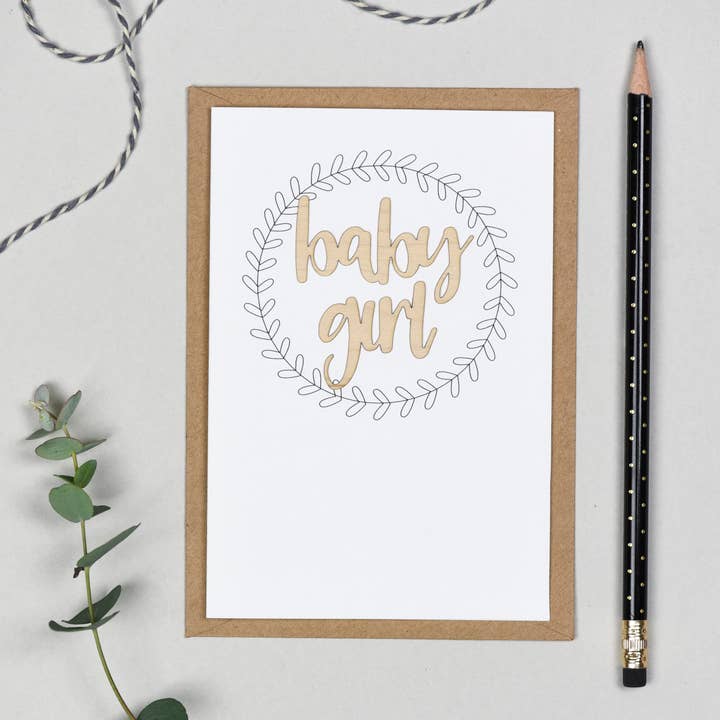 Baby Girl Wooden Words Card for wholesale by Altered Chic