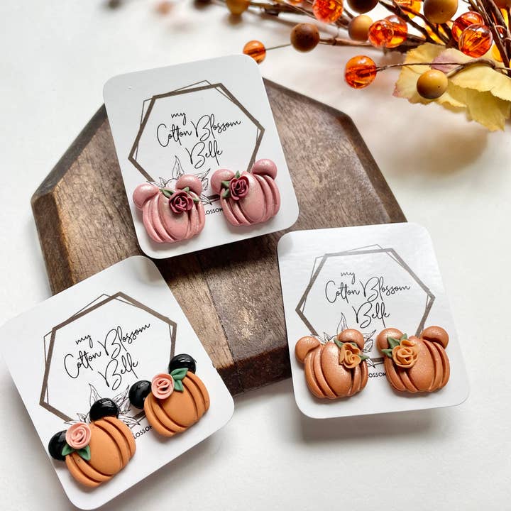 Mouse Ear Pumpkin Stud Earrings - Lightweight - Hypoallergen for wholesale by My Cotton Blossom Belle
