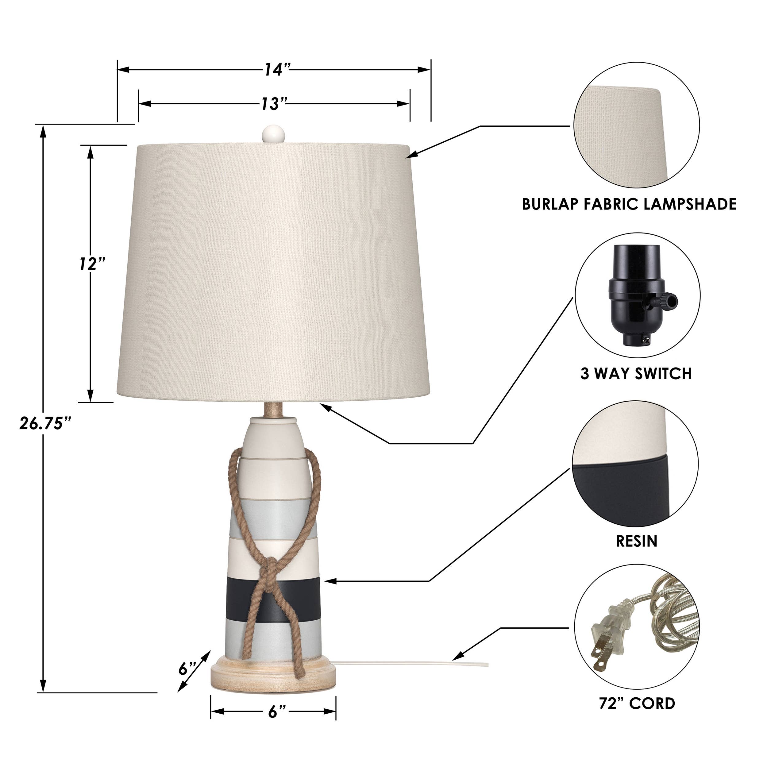 Tricolore Lampes de table Buoy Poly Coastal, interrupteur à 3 voies (ensemble de 2) en vente sur Faire6