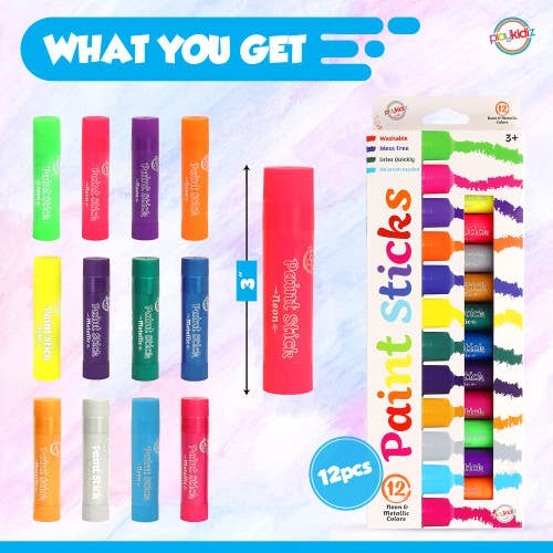 The Toy Group - Wholesale Paint Set - Playkidiz Paint Sticks, 12 Pack, Neon & Metallic Colors, Twi7