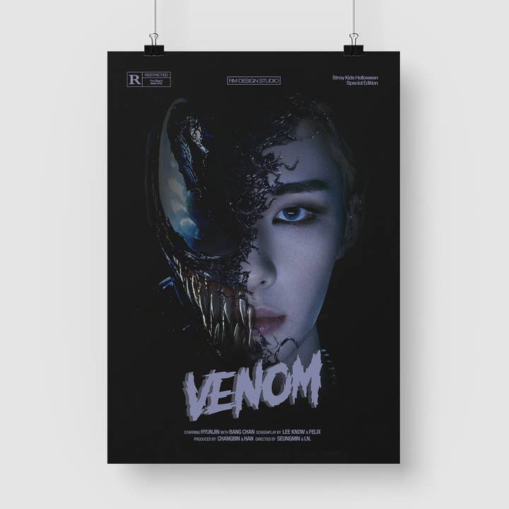 SKZ Hyunjin 'Venom' Gyserfilm Halloween-inspireret kunst Prin for engroshandel hos RM Design Studio
