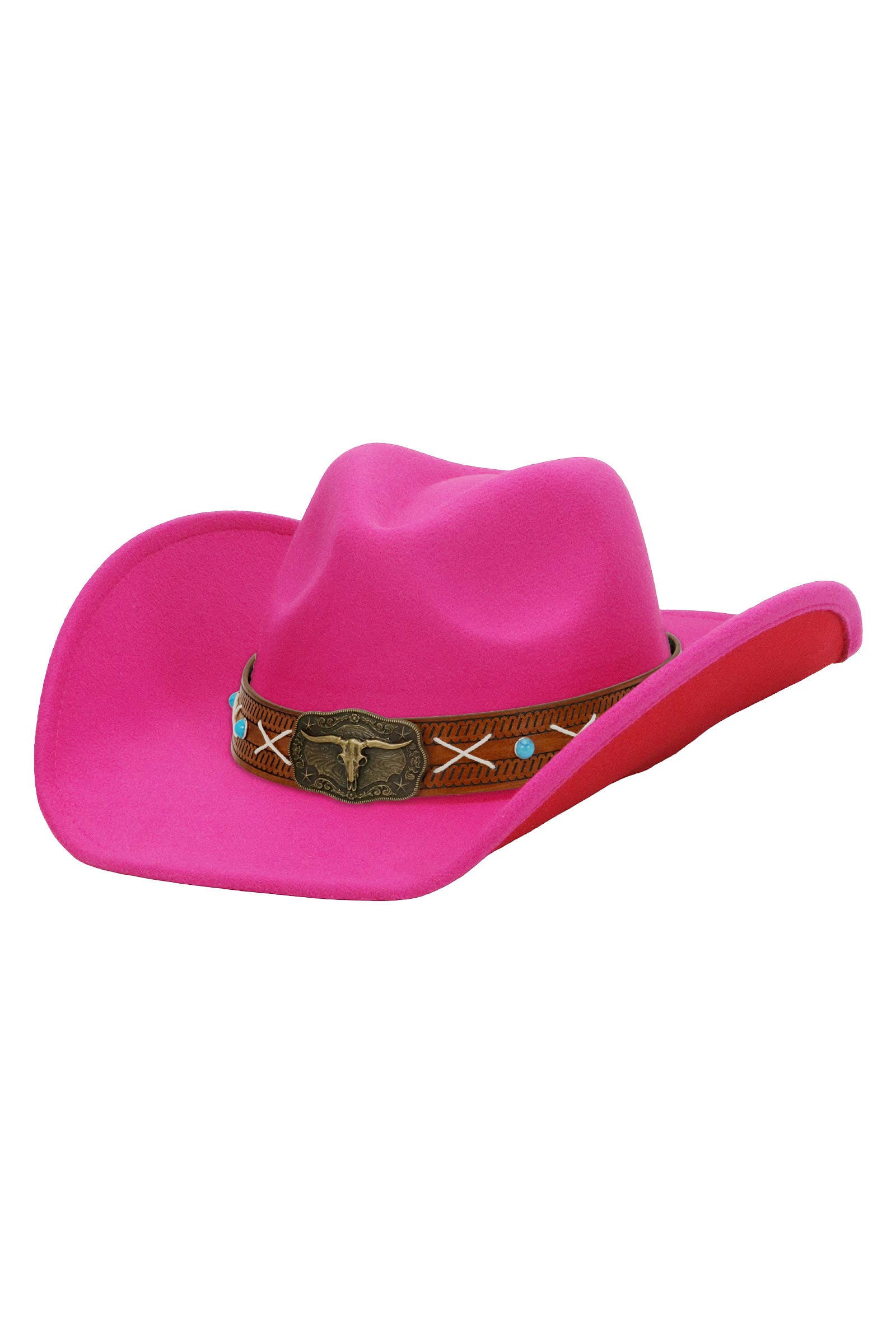 Cap Zone - Wholesale Cowboy Hat - Unisex - Longhorn Stitch Belt Two Tone Felt Cowboy Hat4