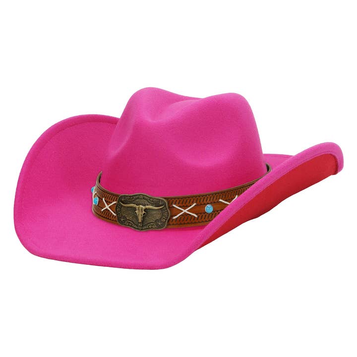 Cap Zone - Wholesale Cowboyhoed - Uniseks - Longhorn Stikselriem Tweekleurige Vilt Cowboyhoed4