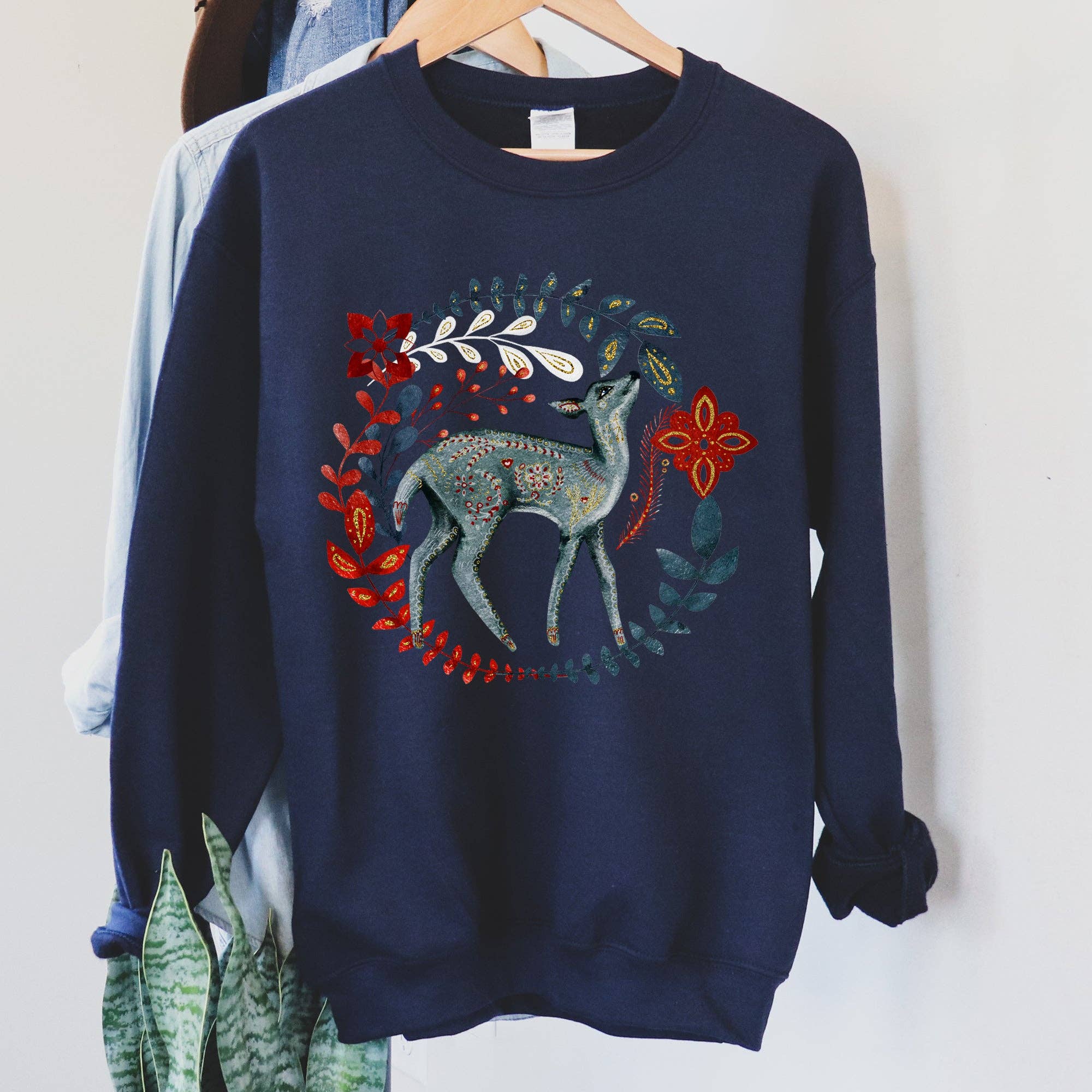 Refinery Number One LLC – wholesale Graphic sweatshirt – Women’s – Deer Folk Art Scandinavian Christmas Sweatshirt8