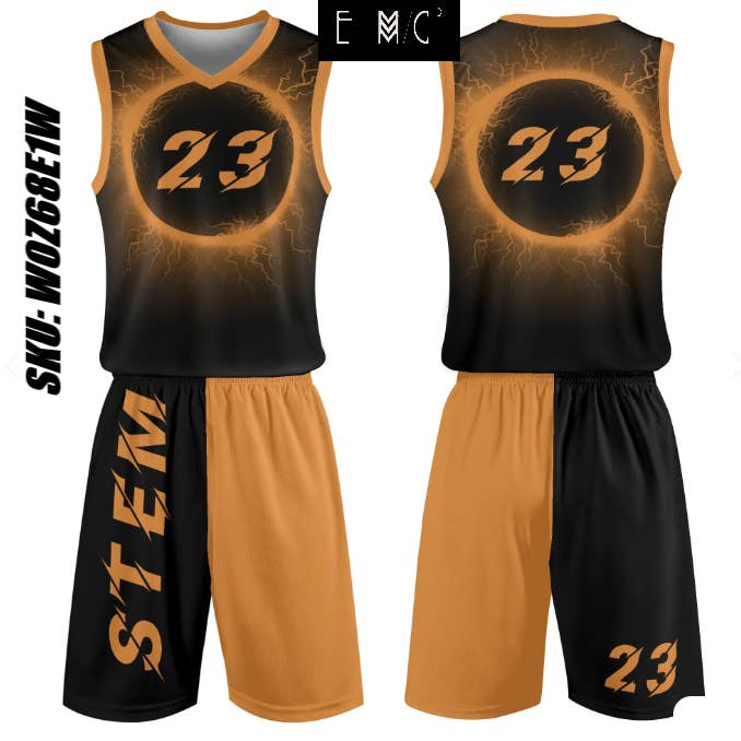 NEW E=M/C2 Adult Black Hole Orng Basketball Sports Uniform for wholesale by E=M/C2