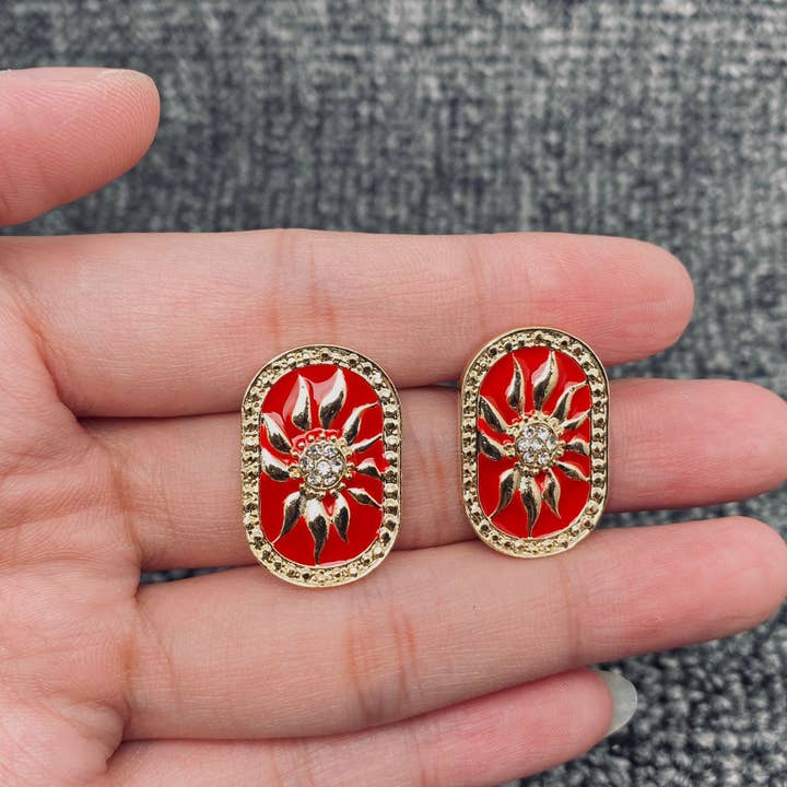 Vintage Red Enamel Sun Stud Earrings - MS for wholesale by Mio Queena