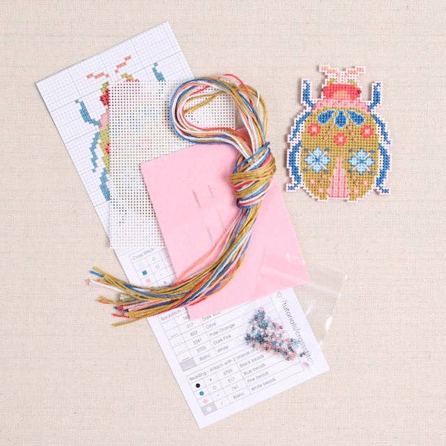 Benzie Design - Wholesale Embroidery/Cross Stitch Supplies - Blooming Bugs Beetle Cross Stitch Kit