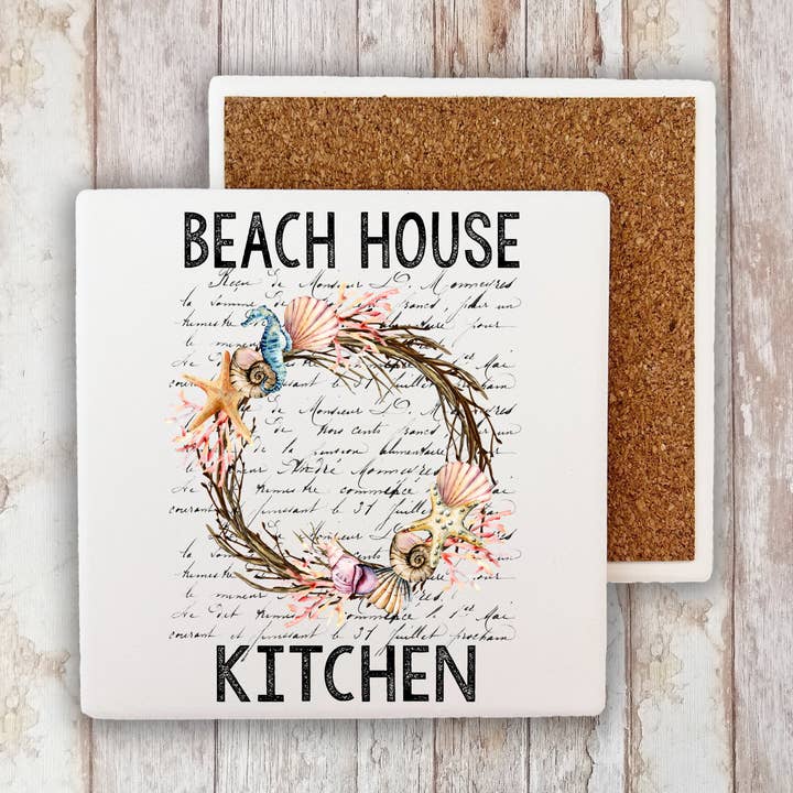 Beach House Sea Shell Wreath Ocean Stone Coaster for wholesale by Avery Lane Gifts
