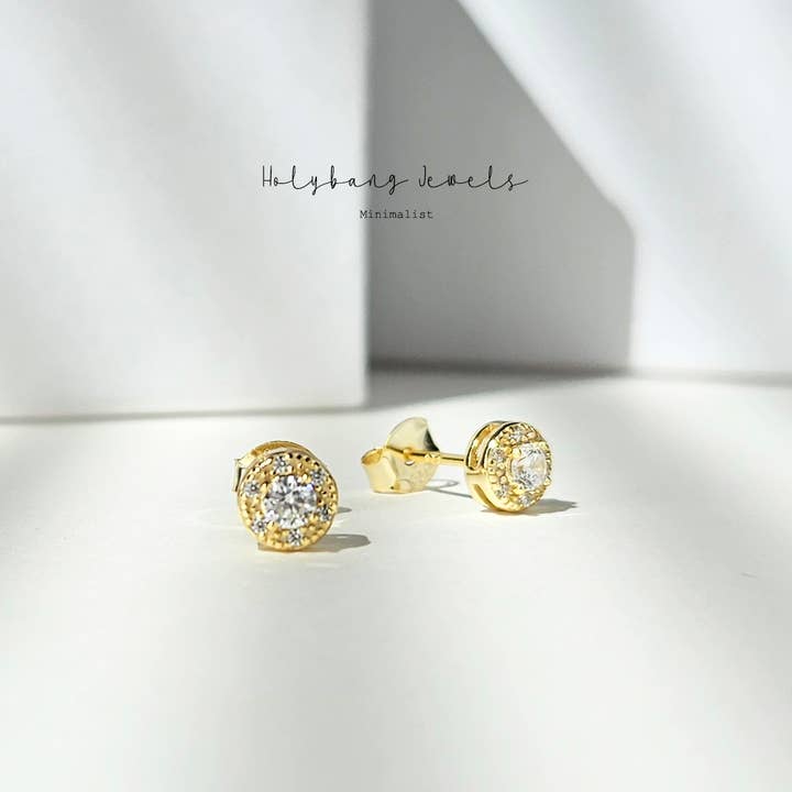 DAINTY CRYSTAL ROUND STUD EARRINGS - E-ST1600 for wholesale by HolyBang Jewels
