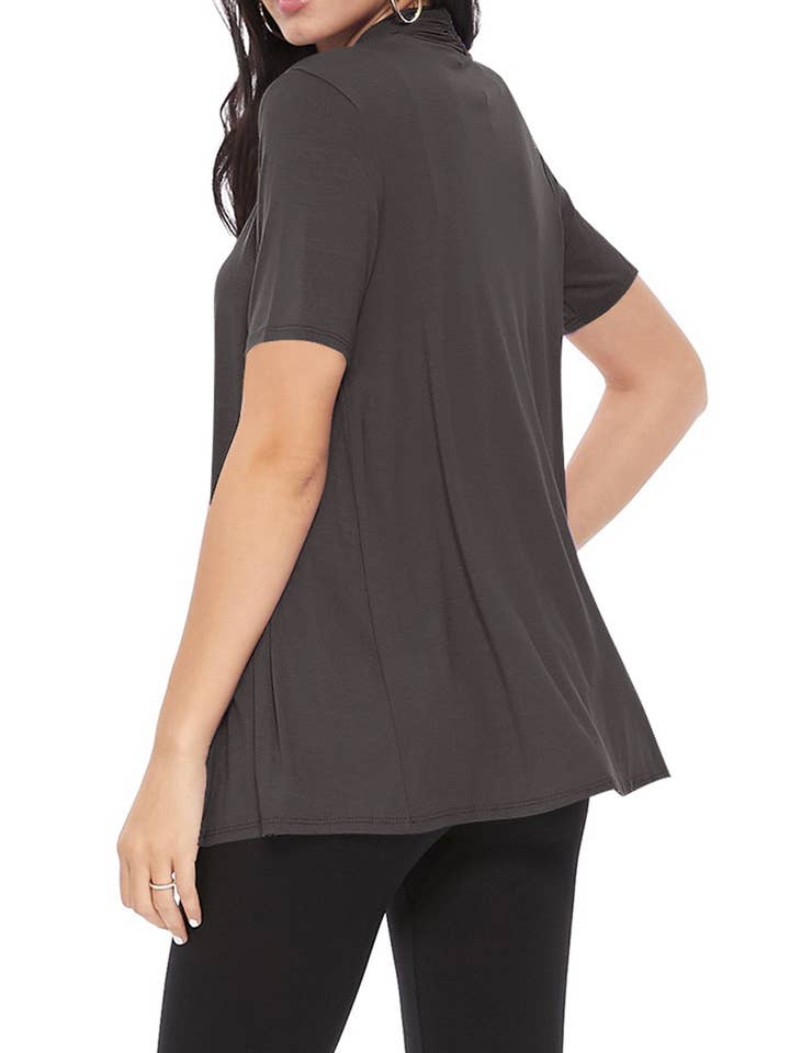 MOA COLLECTION - Wholesale Cardigan - Women's - Women's Casual Short Sleeve Draped Open Front Solid Cardigan14