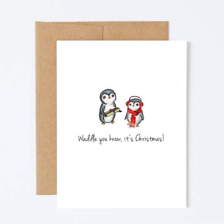 Waddle You Know, it's Christmas! Greeting Card for wholesale by Inkwell & Poppy